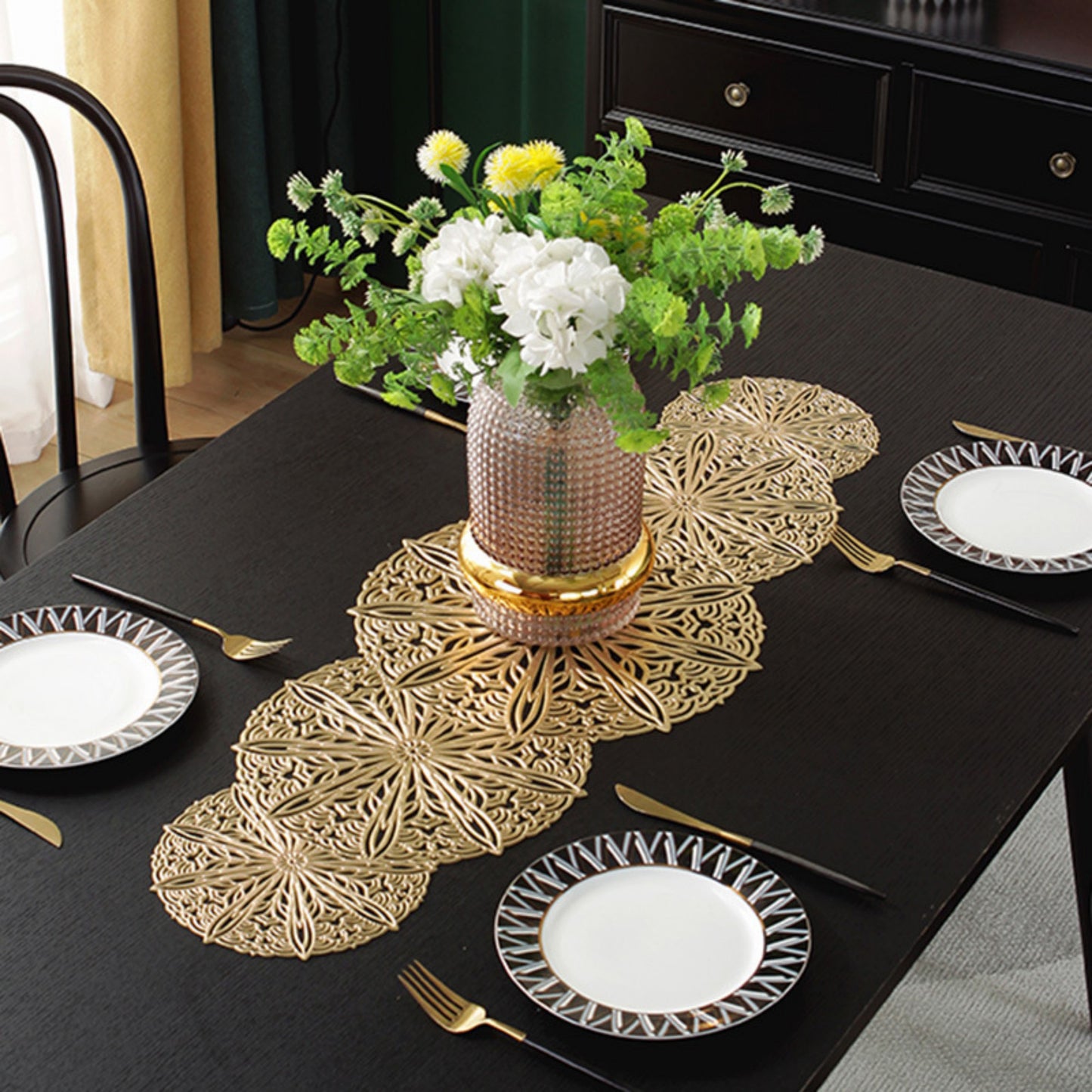 Decorative Floral Lace Table Mat with Layered Circular Design
