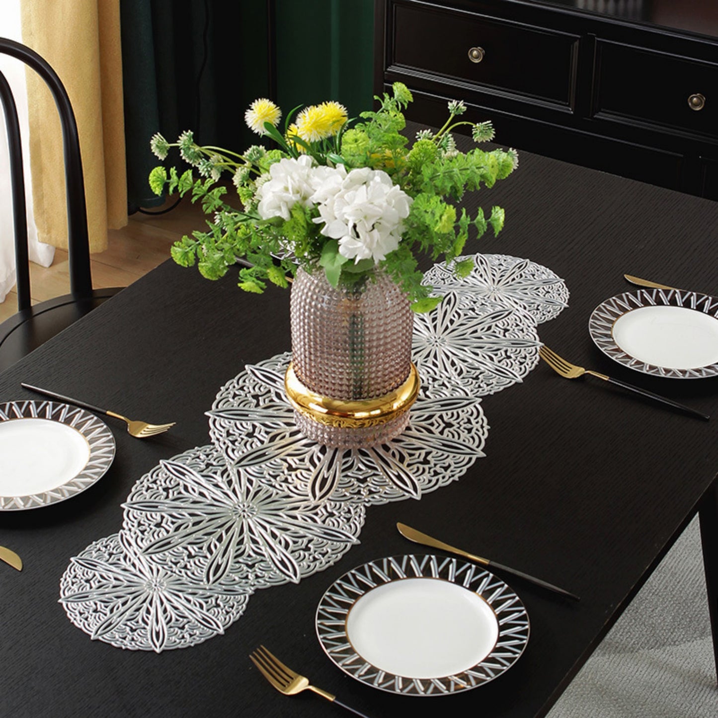 Decorative Floral Lace Table Mat with Layered Circular Design