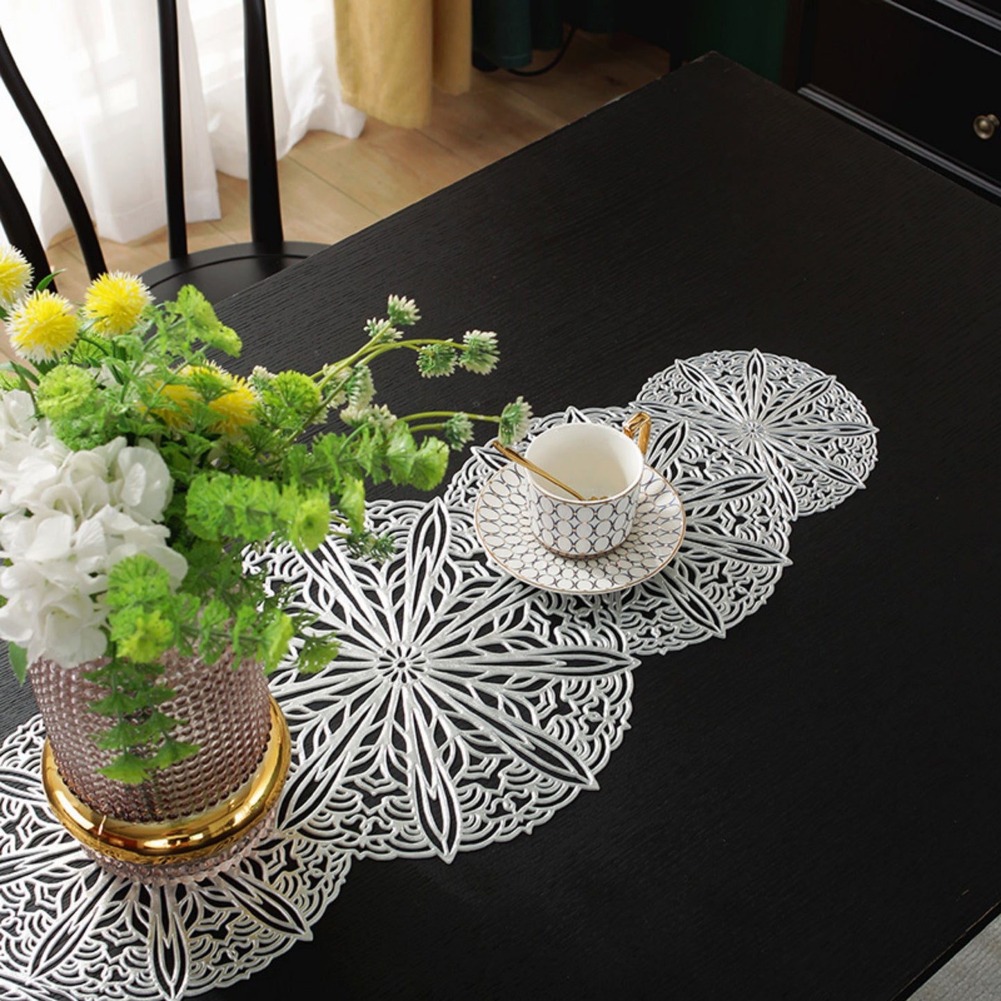 Decorative Floral Lace Table Mat with Layered Circular Design