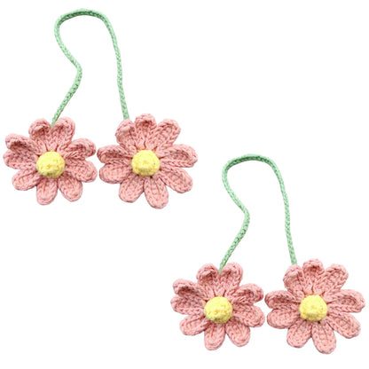 2pcs Crochet Daisy Car Mirror Hanging Decoration with Dual Flower Design