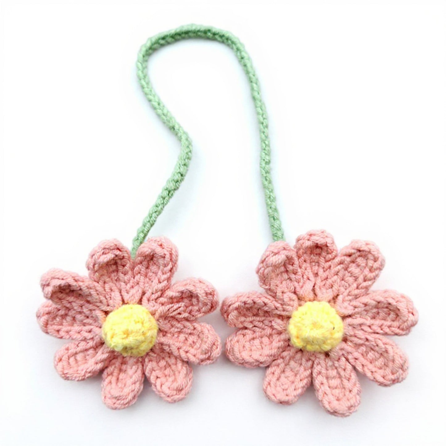 Crochet Daisy Car Mirror Hanging Decoration with Dual Flower Design