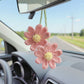 Crochet Daisy Car Mirror Hanging Decoration with Dual Flower Design