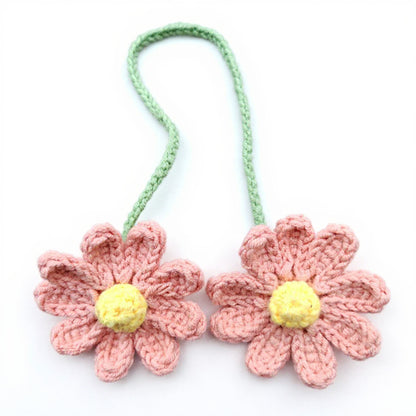 Crochet Daisy Car Mirror Hanging Decoration with Dual Flower Design