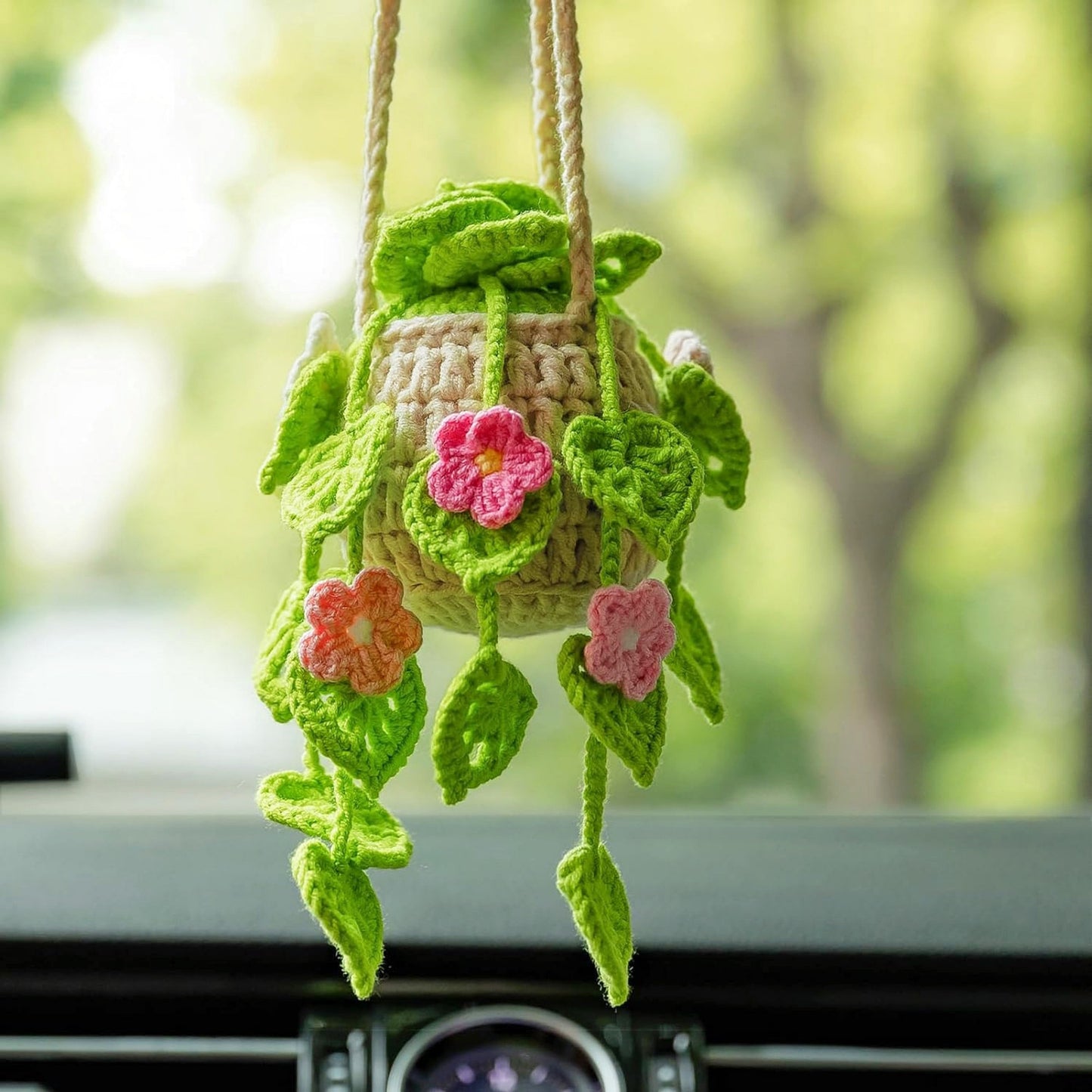 Handmade Crochet Hanging Flower Basket Decoration with Blooming Details