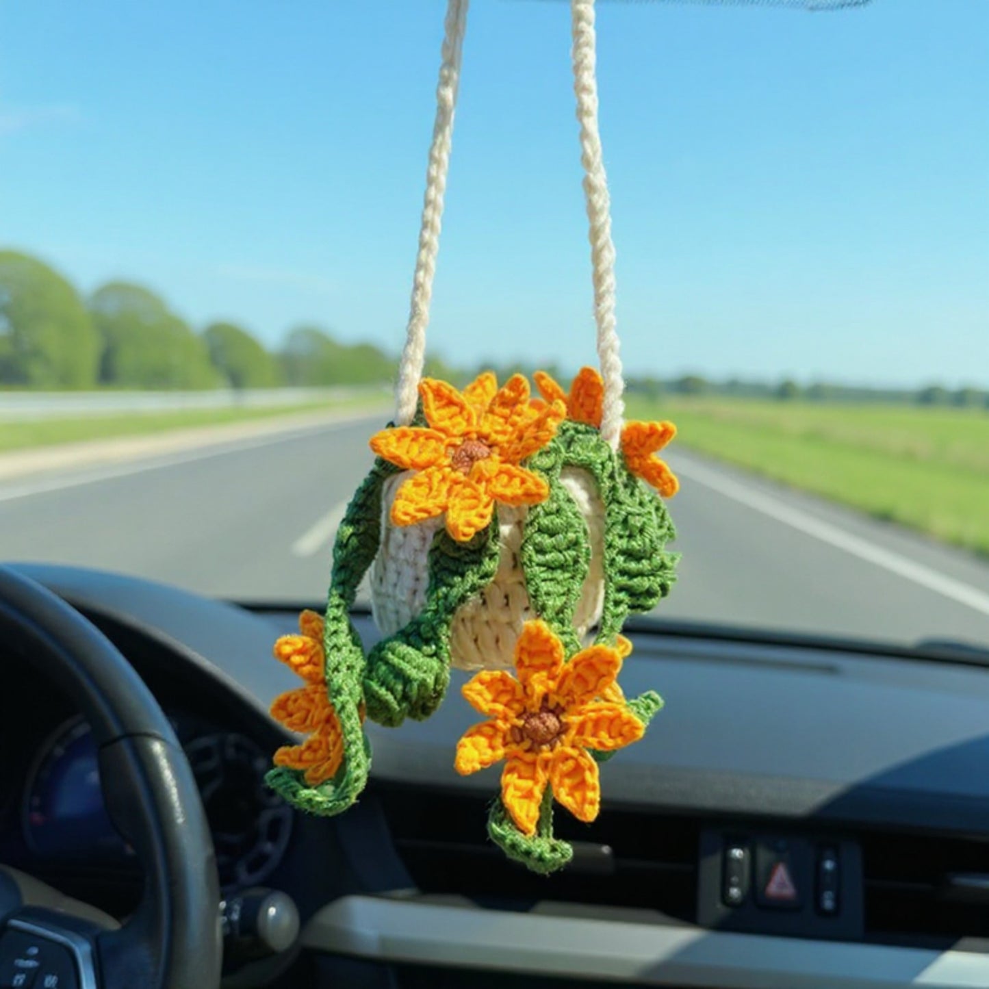 Handmade Crochet Hanging Flower Basket Decoration with Blooming Details