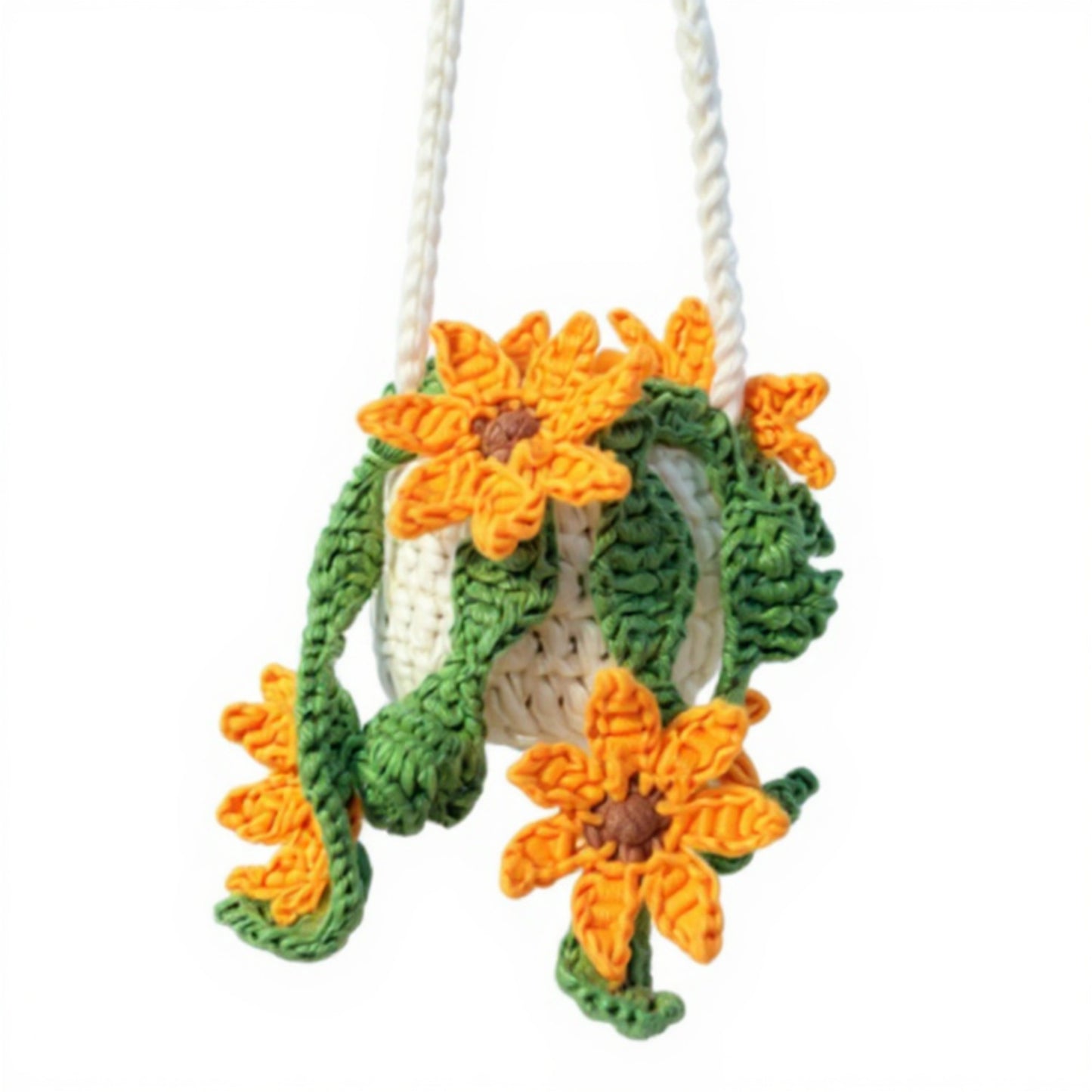 Handmade Crochet Hanging Flower Basket Decoration with Blooming Details