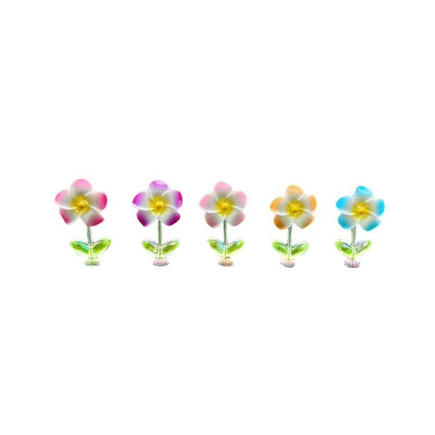 Mini Crystal Flower Figurine Set with Colorful Petals and Green Leaves