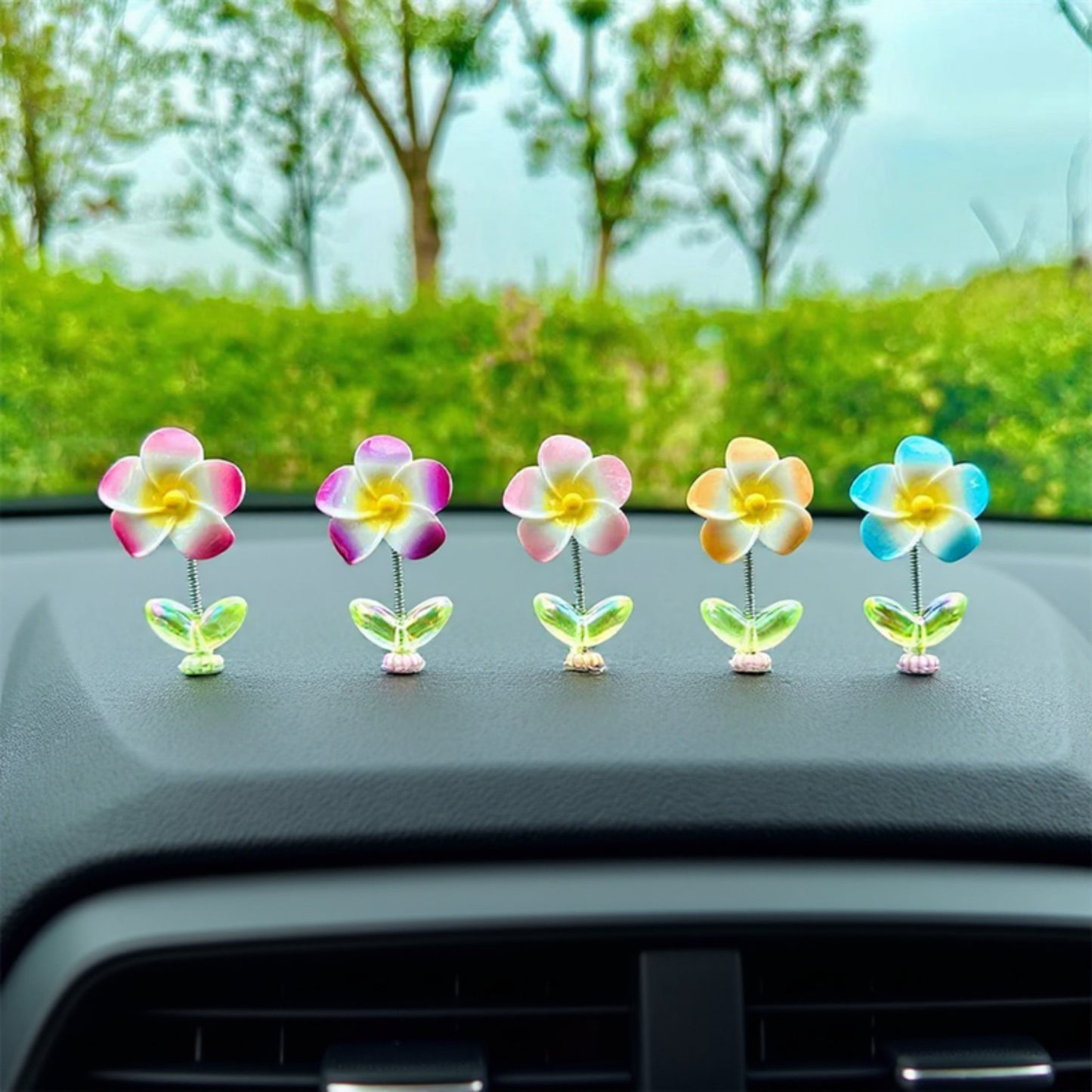 Mini Crystal Flower Figurine Set with Colorful Petals and Green Leaves
