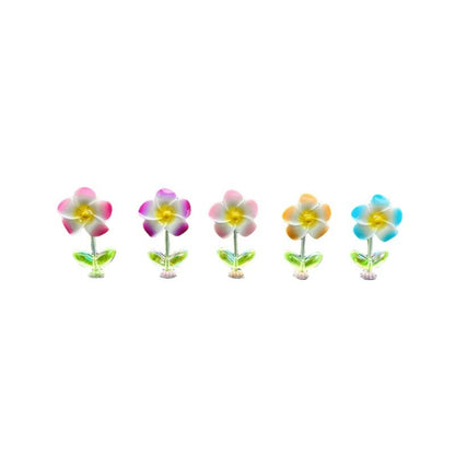 Mini Crystal Flower Figurine Set with Colorful Petals and Green Leaves