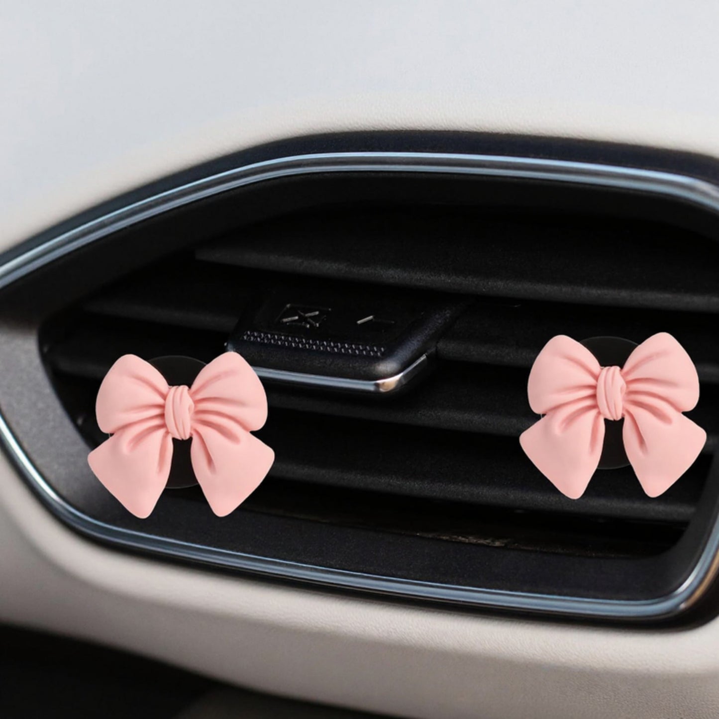 6-Piece Pink Bow Car Air Vent Clip Set with Soft Decorative Design