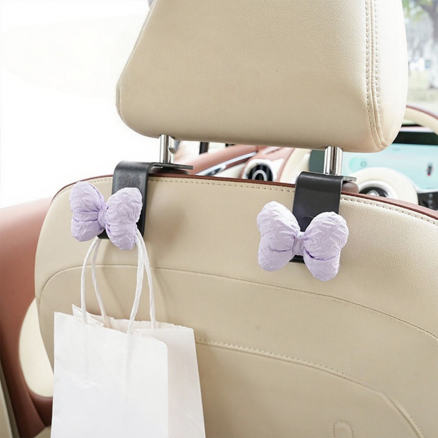 2-Piece Textured Bow Car Air Vent Clip Set with Decorative Lavender Design
