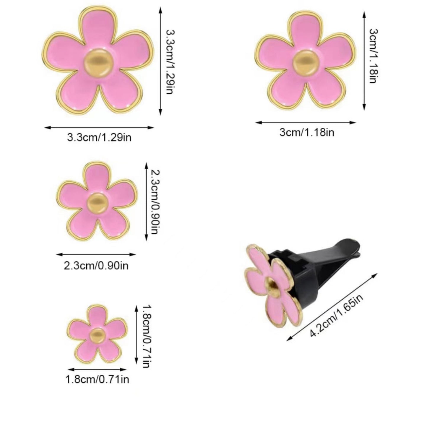 6-Piece Pink Flower Car Air Vent Clip Set with Gold Accent Petals