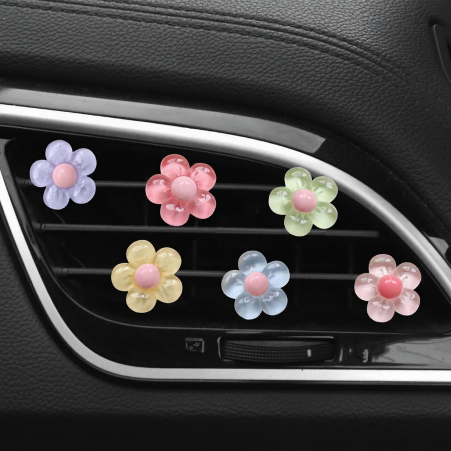 6-Piece Colorful Bubble Flower Car Air Vent Clip Set with Glossy Finish