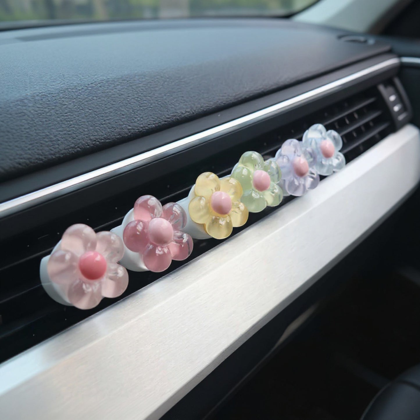 6-Piece Colorful Bubble Flower Car Air Vent Clip Set with Glossy Finish