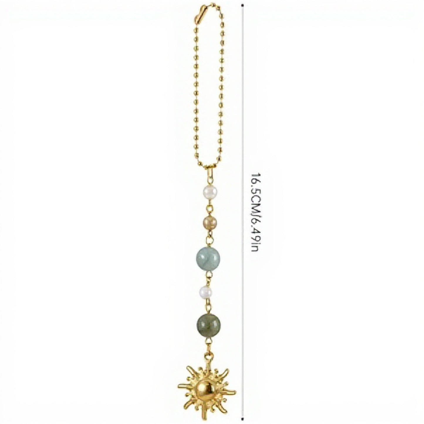 Gold Sun Pendant Ornament with Natural Stone Beads and Celestial Charm
