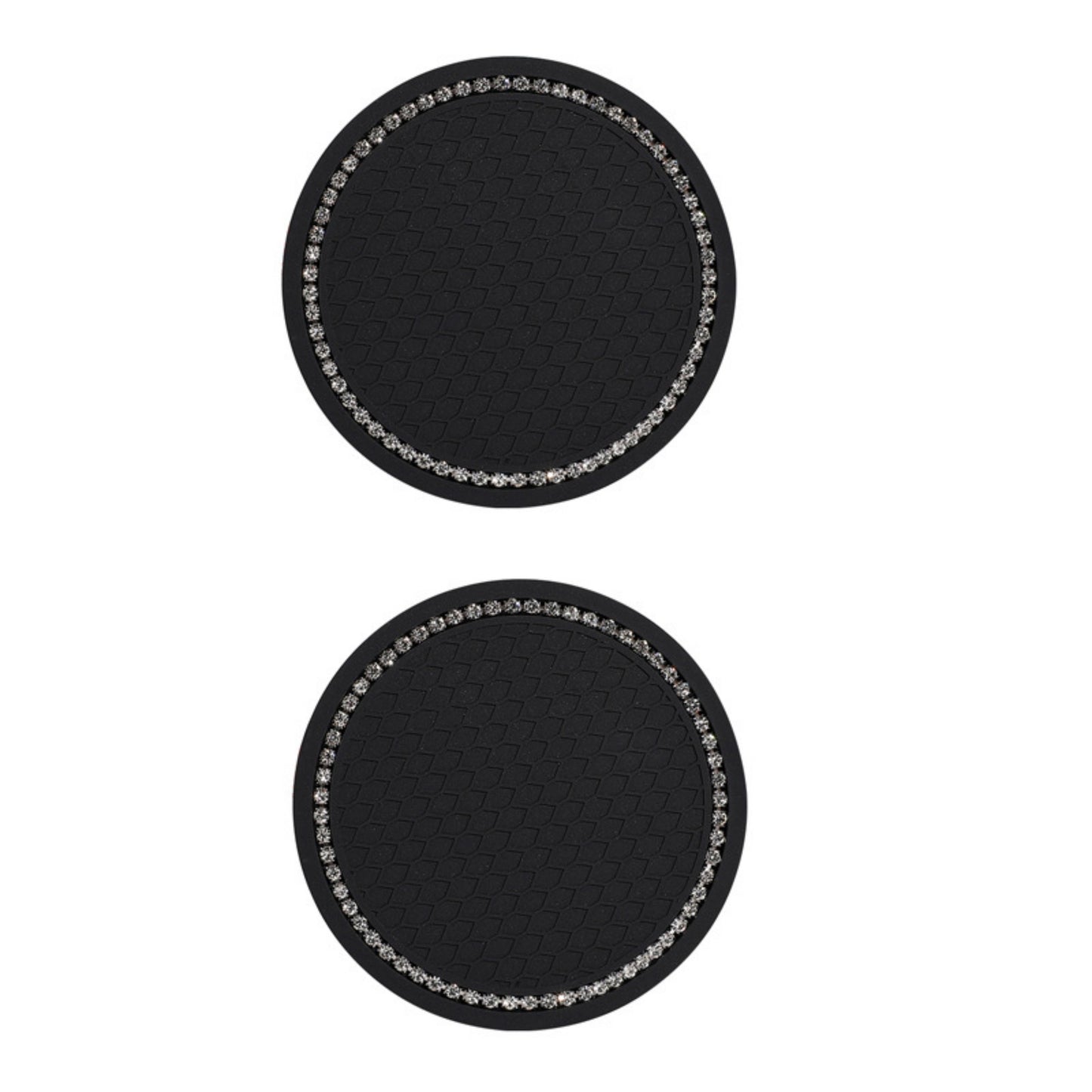 2-Piece Round Rhinestone Car Cup Holder Coaster with Non-Slip Textured Surface