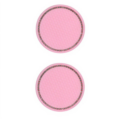 2-Piece Round Rhinestone Car Cup Holder Coaster with Non-Slip Textured Surface