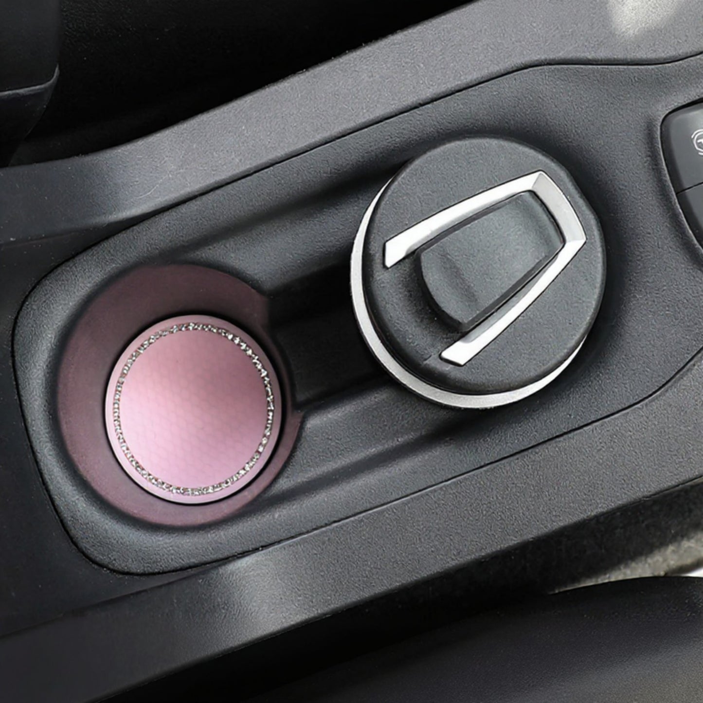 2-Piece Round Rhinestone Car Cup Holder Coaster with Non-Slip Textured Surface