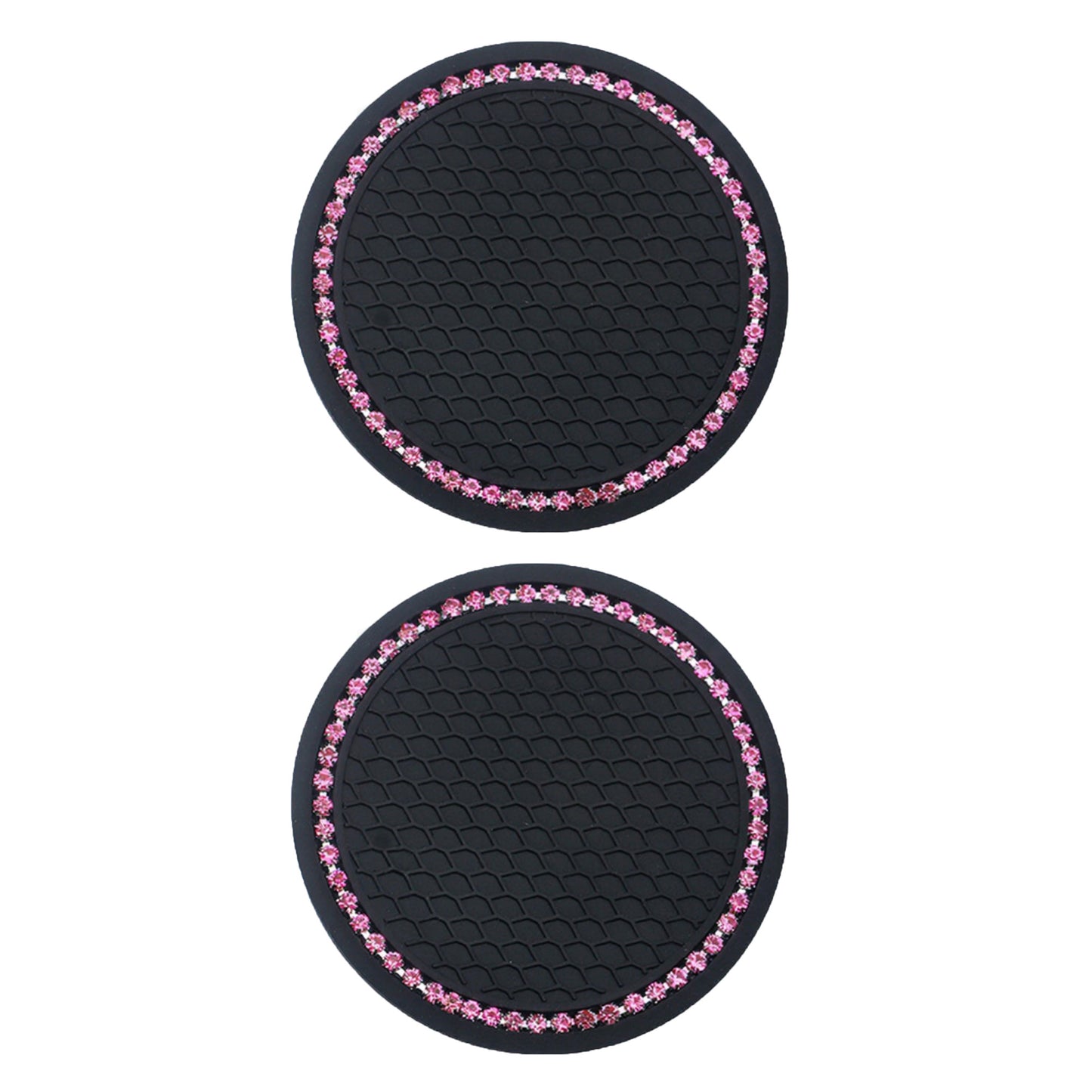2-Piece Round Rhinestone Car Cup Holder Coaster with Non-Slip Textured Surface