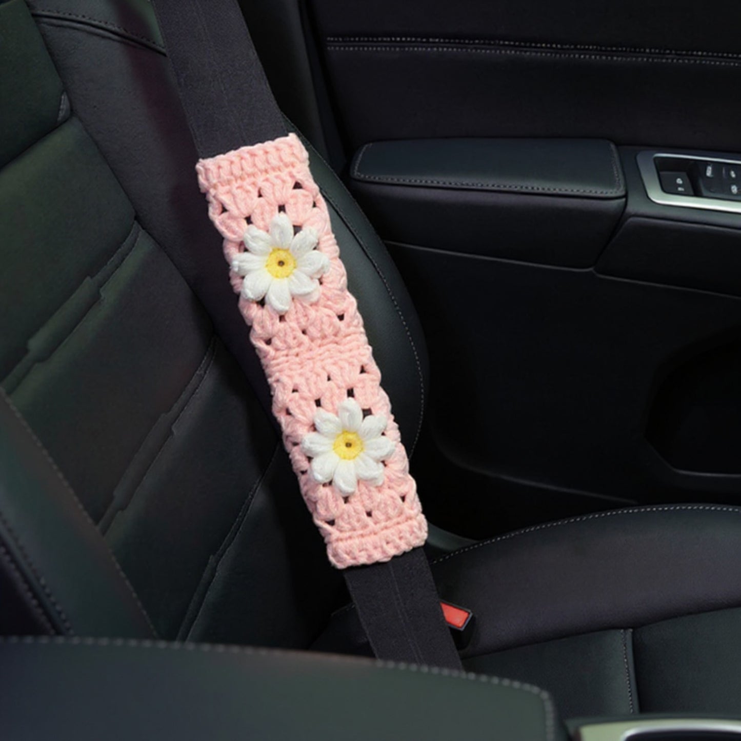 3-Piece Crochet Car Steering Wheel and Seat Belt Cover Set