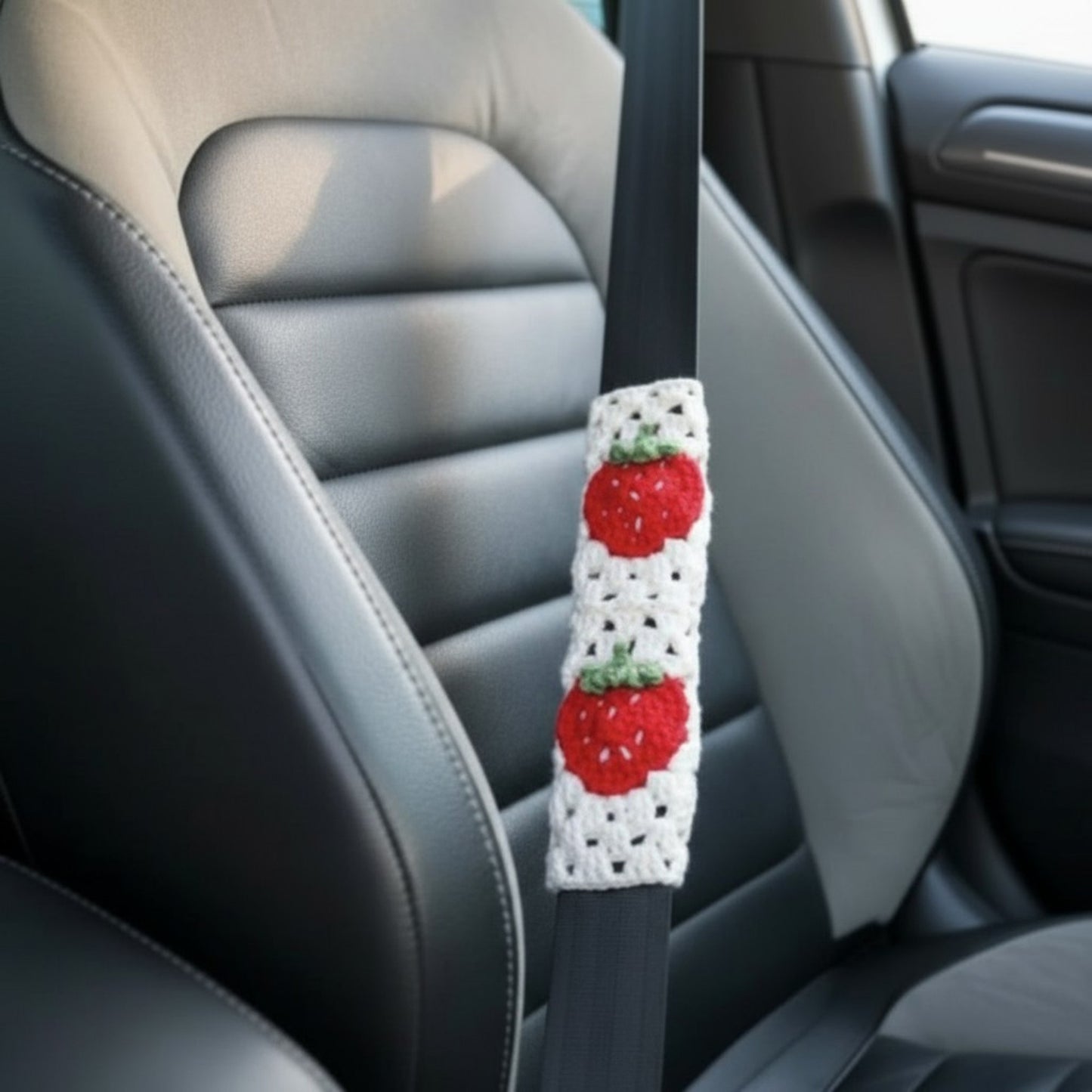3-Piece Crochet Car Steering Wheel and Seat Belt Cover Set