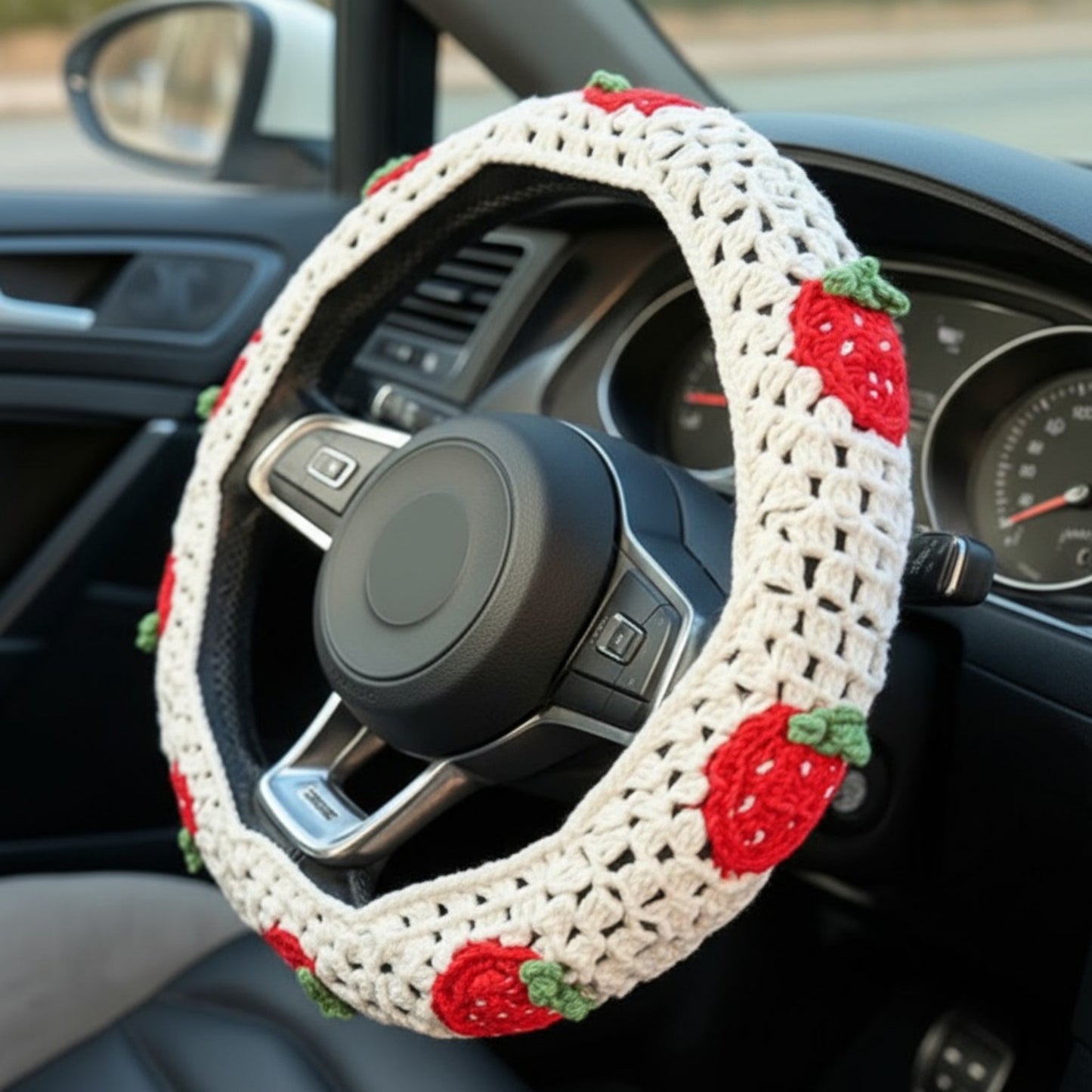 3-Piece Crochet Car Steering Wheel and Seat Belt Cover Set