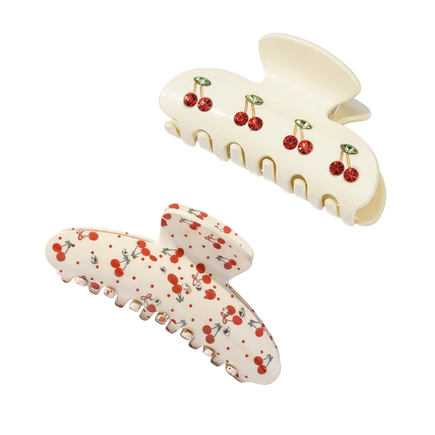 2pcs per set Cherry Print Acrylic Hair Claw Clip with Curved Design and Strong Grip