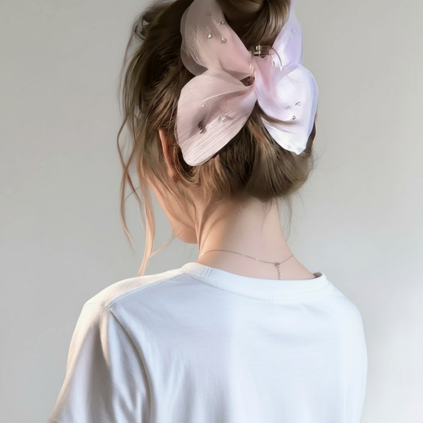 2pcs Sheer Organza Bow Hair Clip with Rhinestone Embellishments and Elegant Layered Design