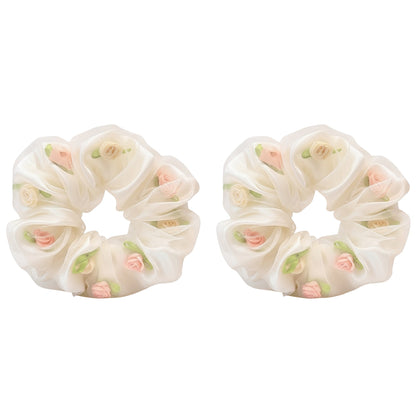 2pcs Sheer Organza Scrunchie with Embroidered Mini Roses and Soft Layered Design