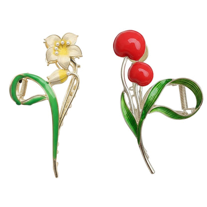 2pcs Tulip Flower Metal Hair Claw Clip with Enamel Petal and Leaf Detailing