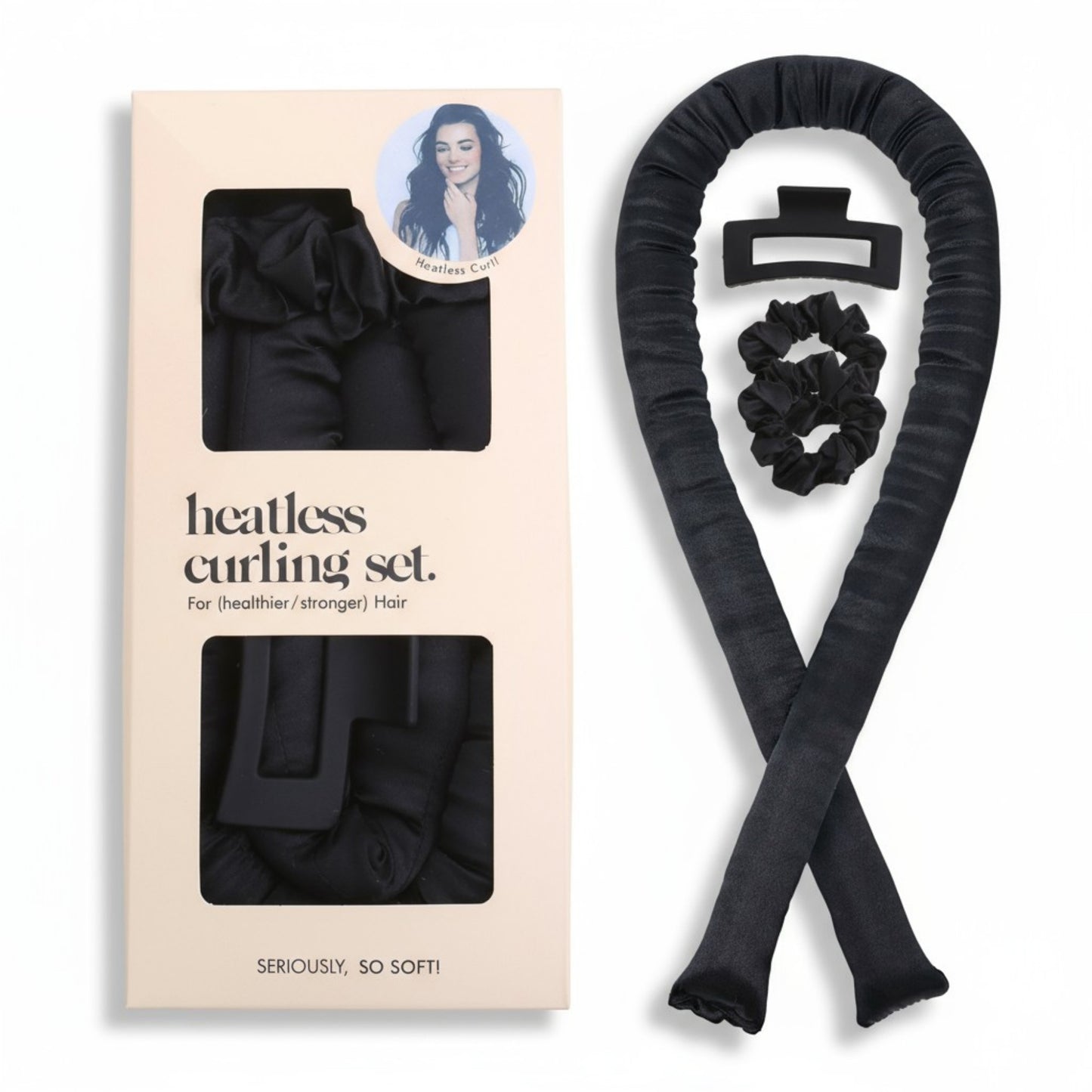 No-Heat Curling Ribbon Set with Satin Scrunchies and Hair Clip
