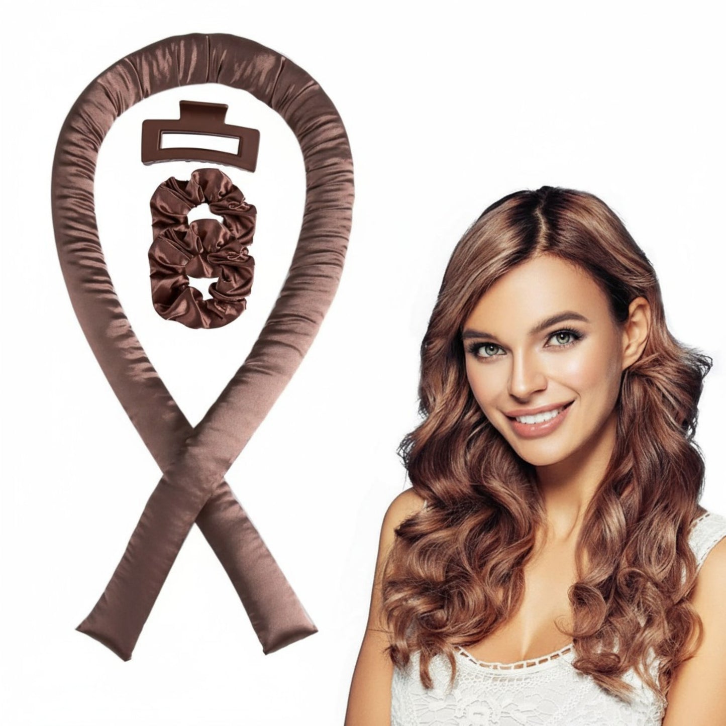 No-Heat Curling Ribbon Set with Satin Scrunchies and Hair Clip