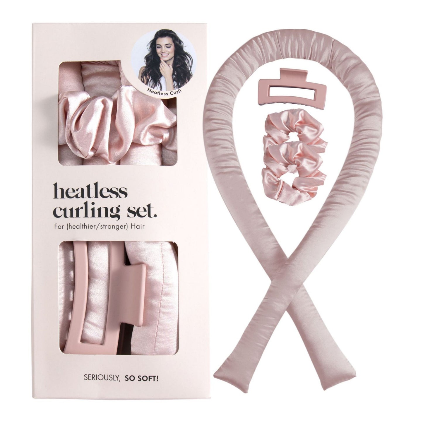 No-Heat Curling Ribbon Set with Satin Scrunchies and Hair Clip