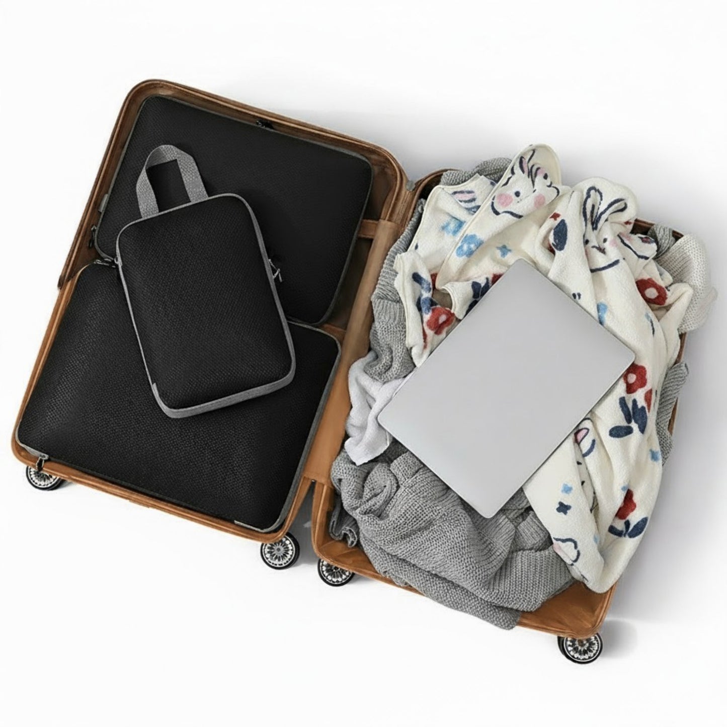 3-Piece Compression Packing Cube Set with Zipper Closure and Carry Handles