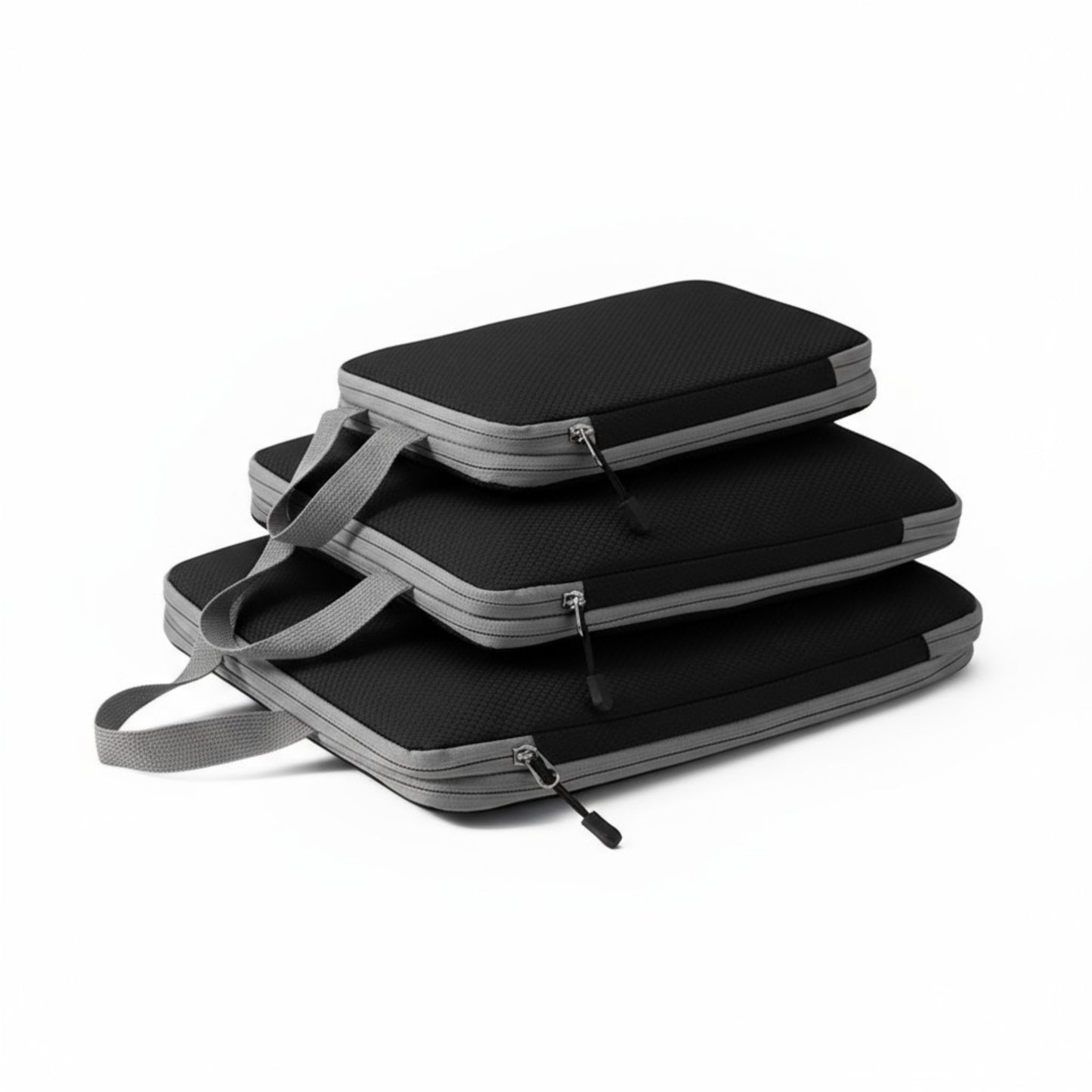 3-Piece Compression Packing Cube Set with Zipper Closure and Carry Handles