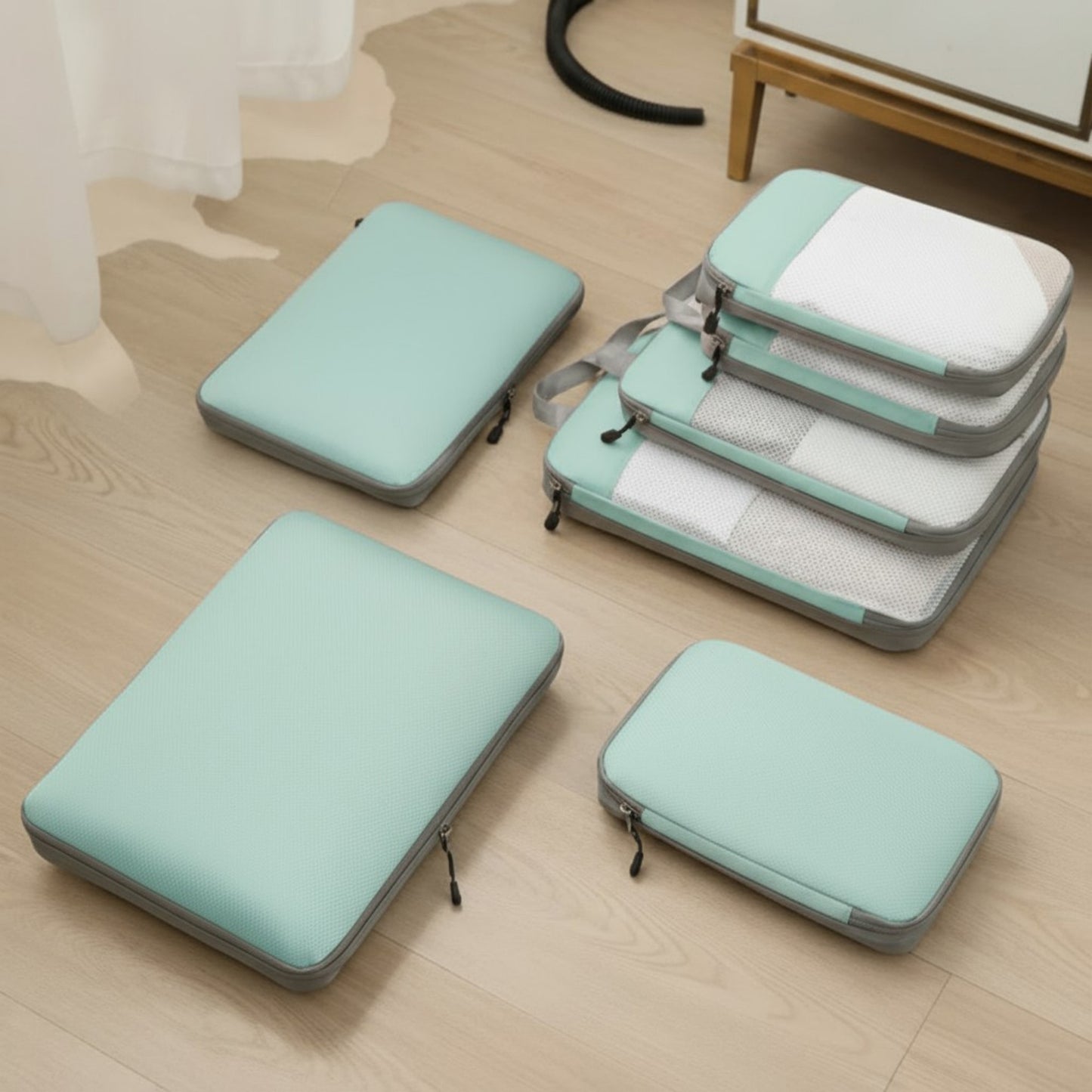 7-Piece Compression Packing Cube Set with Zipper Closures and Carry Handles