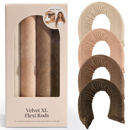 Velvet Flexi Rods Set for Heatless Curls and Waves with No-Slip Grip