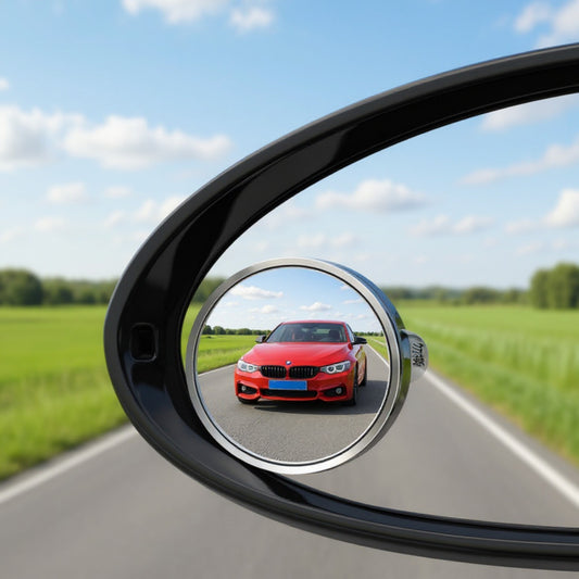 Round Silver Compact Car Mirror with Adjustable Angle