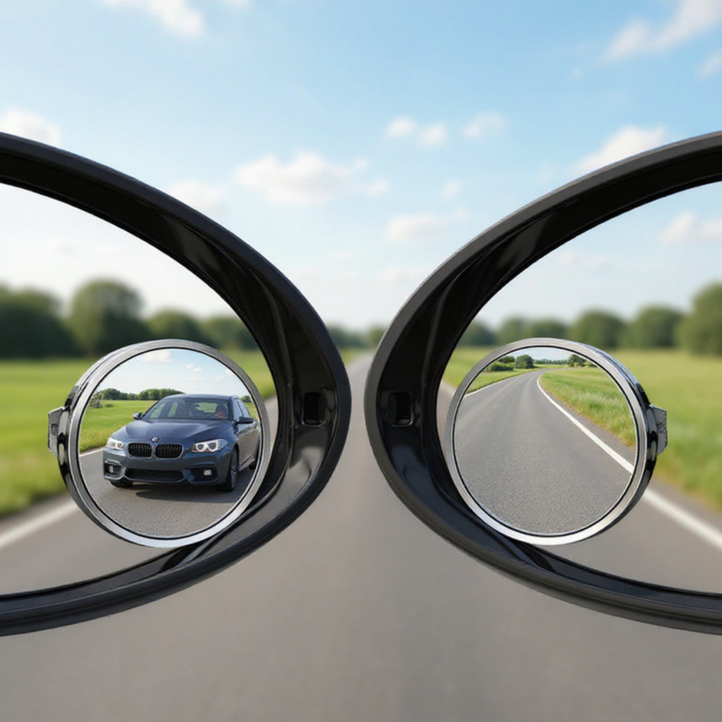 Round Silver Compact Car Mirror with Adjustable Angle