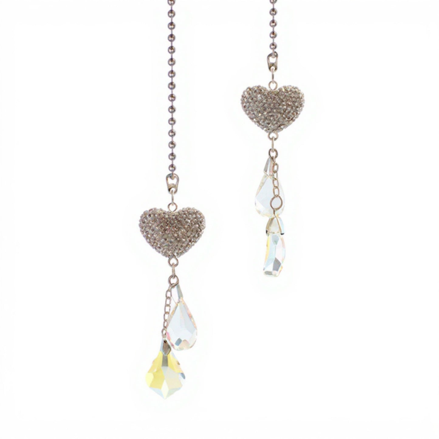 Sparkling Rhinestone Heart Chain Car Mirror Charm with Crystal Teardrop Pendants