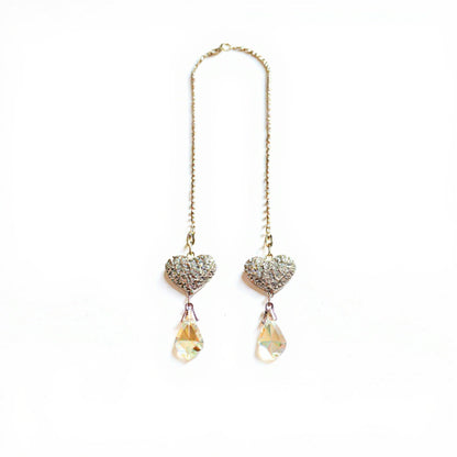 Sparkling Rhinestone Heart Chain Car Mirror Charm with Crystal Teardrop Pendants
