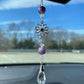 Crystal Bead Car Mirror Charm with Silver Daisy and Teardrop Pendant