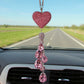 Pink Crystal Heart Car Mirror Charm with Teardrop Rhinestone Tassel