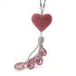 Pink Crystal Heart Car Mirror Charm with Teardrop Rhinestone Tassel