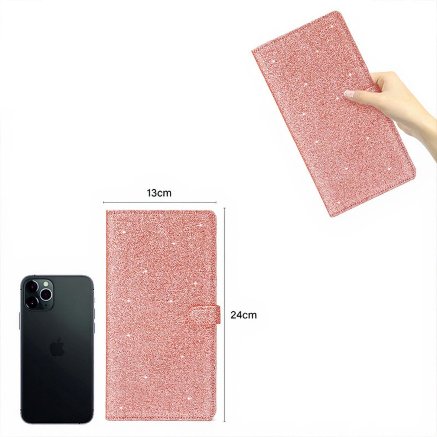 Glitter Travel Document Holder with Multiple Card Slots and Secure Closure 5x0.4x9.5 in