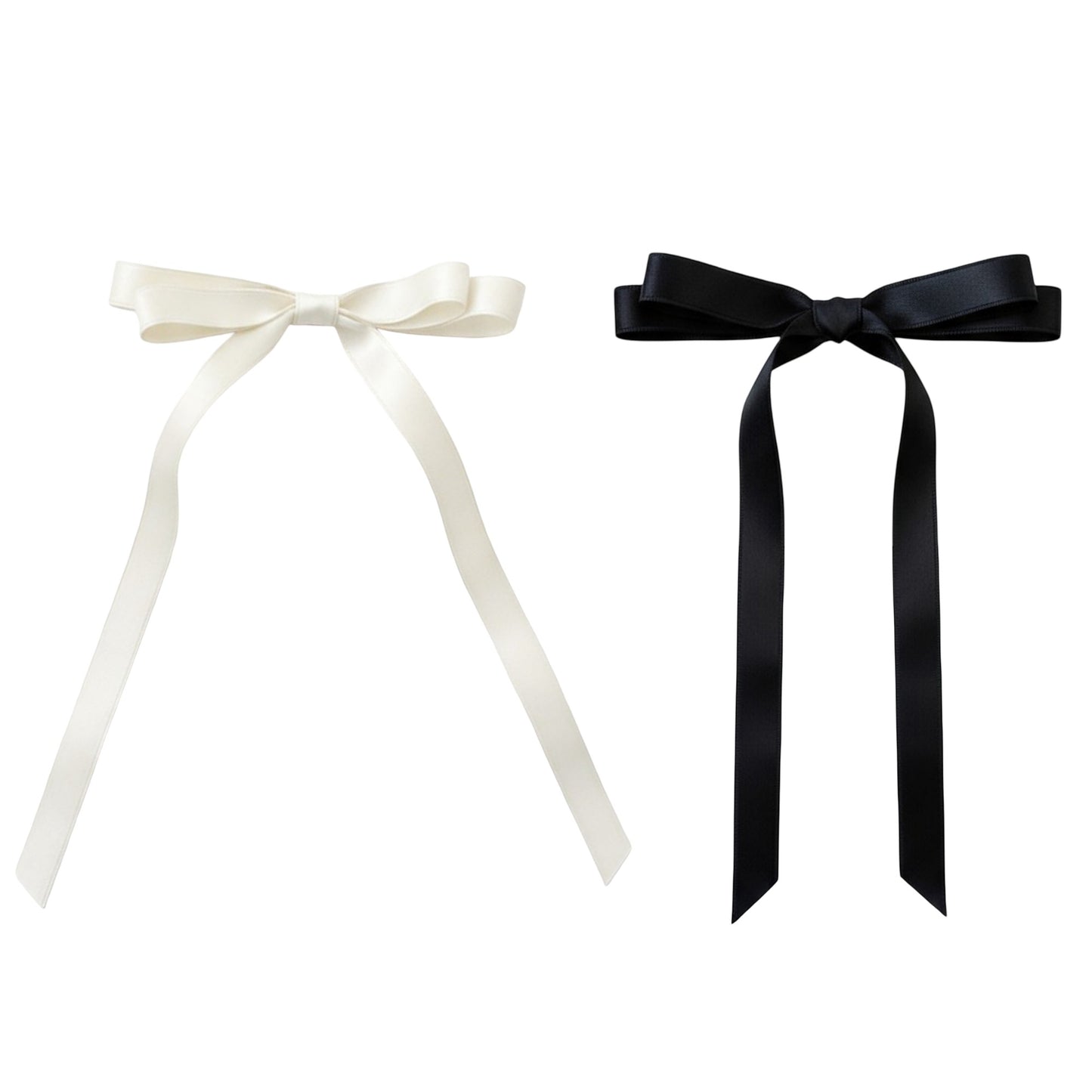 2pcs per Set Long Ribbon Bow Hair Clip with Sleek Streamer Tails and Elegant Minimalist Design