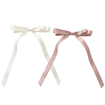 2pcs per Set Long Ribbon Bow Hair Clip with Sleek Streamer Tails and Elegant Minimalist Design