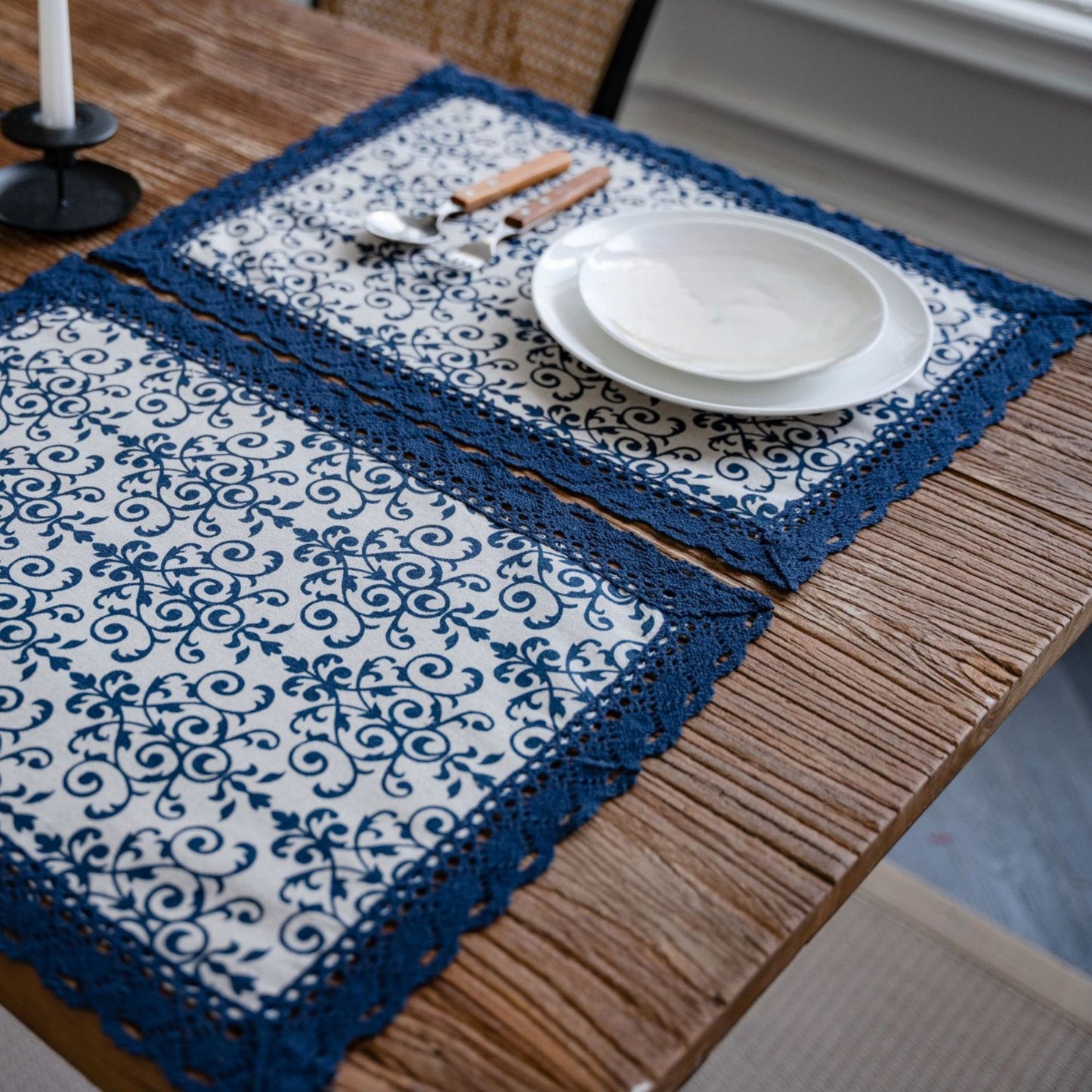 Floral Embroidered Table Runner with Crocheted Lace Edges