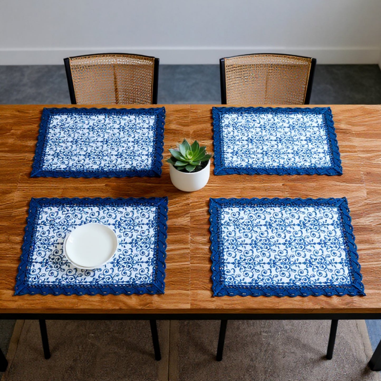 Floral Embroidered Table Runner with Crocheted Lace Edges