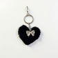 Plush Heart Keychain with Bow Detail and Metal Clip